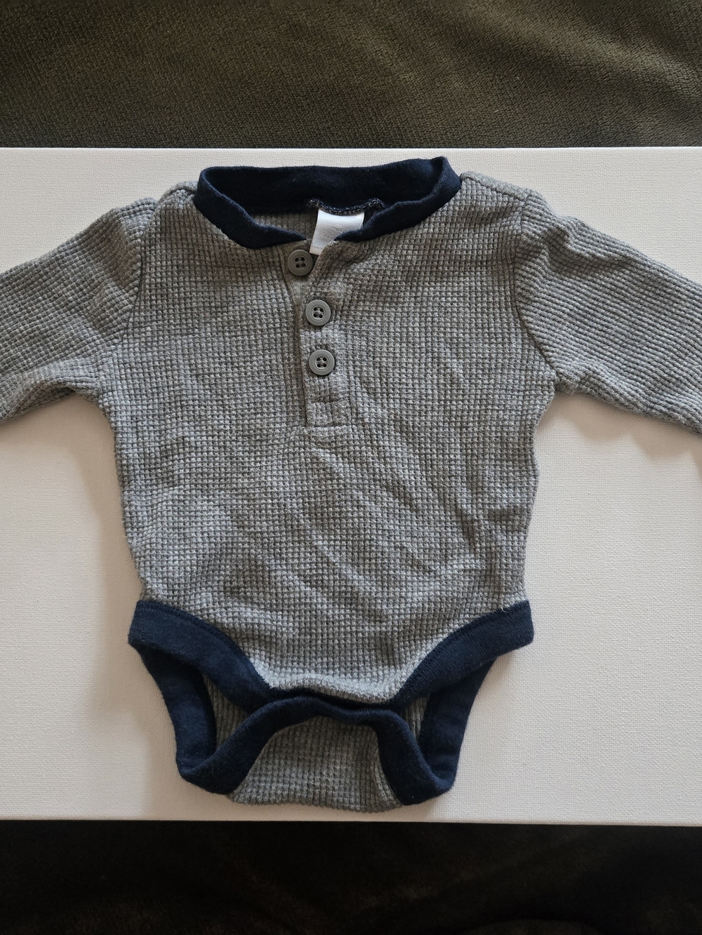 Old Navy Gray One-Piece Bodysuit with Navy Trim